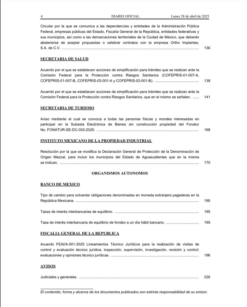 Orden Jurídico Nacional (@ojn_segob) on Twitter photo 📜 Diario Oficial de la Federación <a href="/DOF_SEGOB/">Diario Oficial DOF</a> 28-04-2025 Edición Matutina
👉 bit.ly/4lPeRvp
<a href="/SEGOB_mx/">Gobernación</a>
.
.
.
#DOF #México
#28DeAbrilDe2025
#OrdenJurídicoNacional 📜 Diario Oficial de la Federación <a href="/DOF_SEGOB/">Diario Oficial DOF</a> 28-04-2025 Edición Matutina
👉 bit.ly/4lPeRvp
<a href="/SEGOB_mx/">Gobernación</a>
.
.
.
#DOF #México
#28DeAbrilDe2025
#OrdenJurídicoNacional