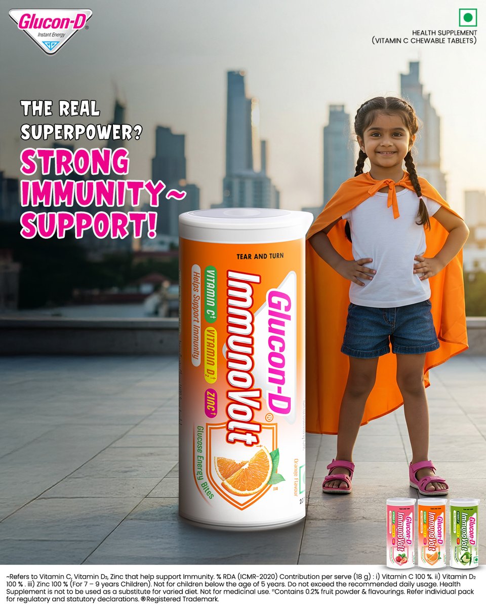 Glucon-D India (@glucondindia) on Twitter photo Every superhero needs their secret power! ⚡ With Glucon-D ImmunoVolt, give your little one the immunity support they need to stay ready for every adventure. Because a healthy childhood is the real superpower #Immunovolt #StrongerImmunity #Orange #Strawberry #KacchaMango Every superhero needs their secret power! ⚡ With Glucon-D ImmunoVolt, give your little one the immunity support they need to stay ready for every adventure. Because a healthy childhood is the real superpower #Immunovolt #StrongerImmunity #Orange #Strawberry #KacchaMango