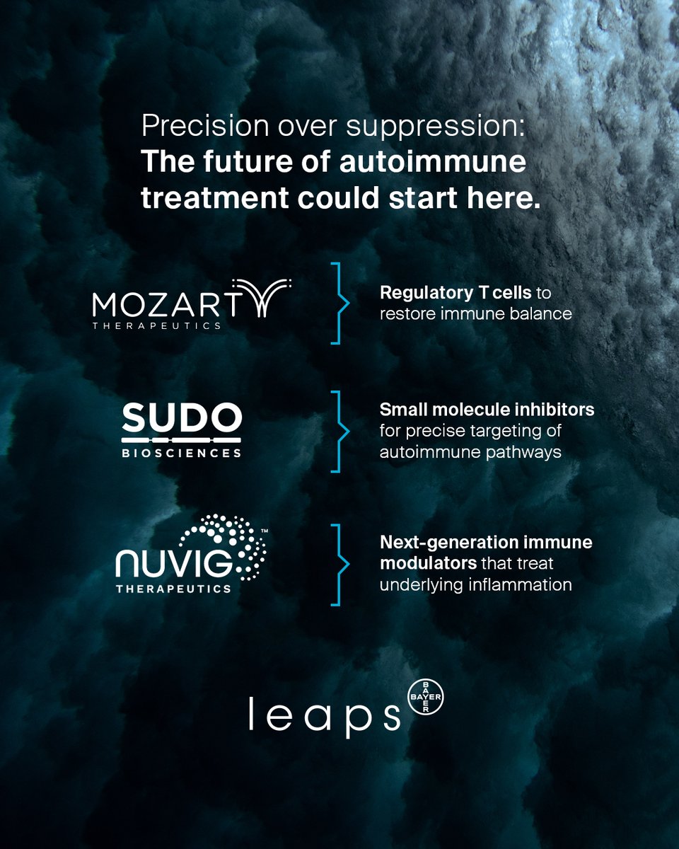 LeapsByBayer's tweet image. Innovative targeted therapies are needed for autoimmune disorders. @Mozart_tx, Sudo Bioscience and @nuvigtx are responding with pioneering approaches and new technologies!
