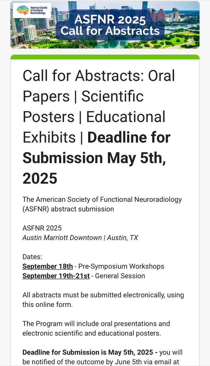 American Society of Functional Neuroradiology (@theasfnr) on Twitter photo All #neuro #radiology and #neuroimaging researchers, don’t forget that the #ASFNR25 abstract deadline is open till May 5th! We look forward to seeing the latest in advanced neuroradiology! <a href="/CoolAsANeuroRad/">Rajan Jain, MD</a> <a href="/hsairmd/">Haris Sair</a> <a href="/radiology_ninja/">Ichiro Ikuta, MD, MMSc</a> <a href="/vsyedavalli/">Vivek Yedavalli, MD, MS, FAHA</a> All #neuro #radiology and #neuroimaging researchers, don’t forget that the #ASFNR25 abstract deadline is open till May 5th! We look forward to seeing the latest in advanced neuroradiology! <a href="/CoolAsANeuroRad/">Rajan Jain, MD</a> <a href="/hsairmd/">Haris Sair</a> <a href="/radiology_ninja/">Ichiro Ikuta, MD, MMSc</a> <a href="/vsyedavalli/">Vivek Yedavalli, MD, MS, FAHA</a>
