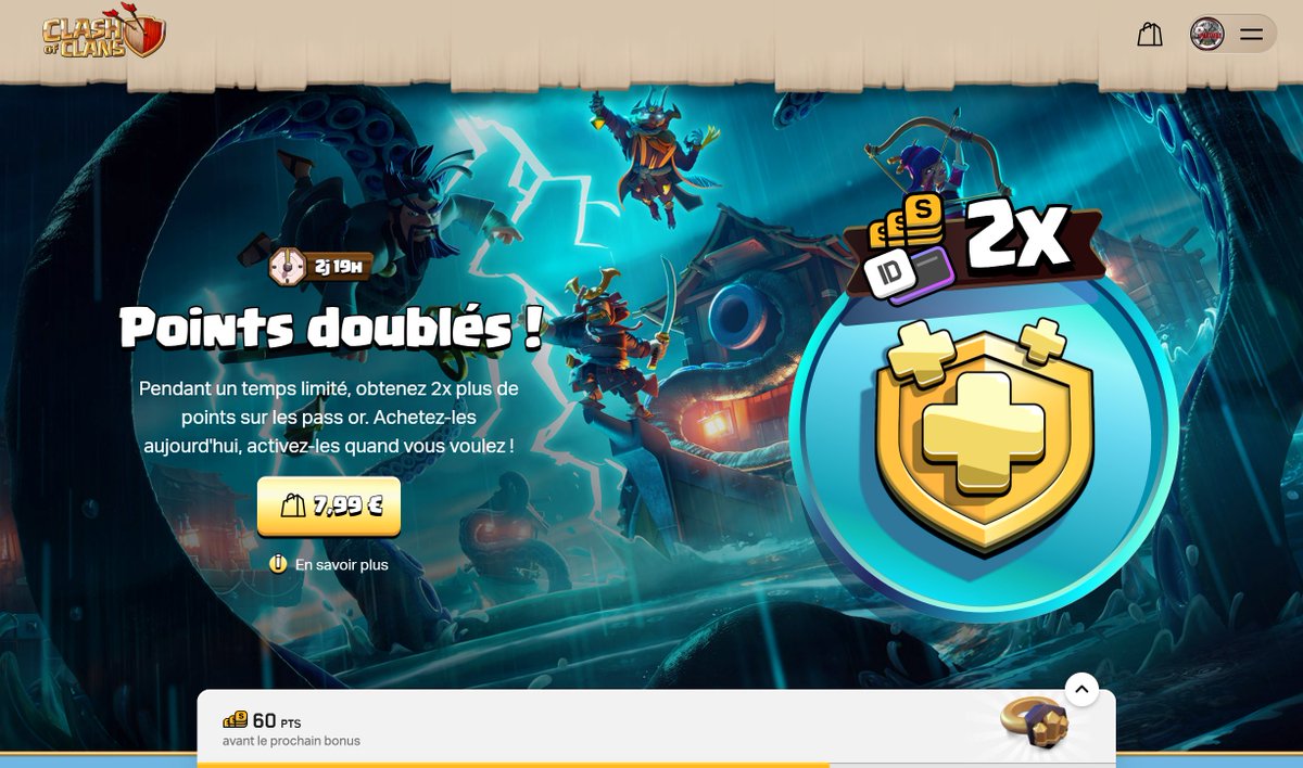 Petit tease habituelle sur le Supercell Store !!  

On y voit un avant gout du thème de la prochaine saison !!!  

Et également double points si jamais vous faites un achat !!

store.supercell.com/fr?boost=Spart…