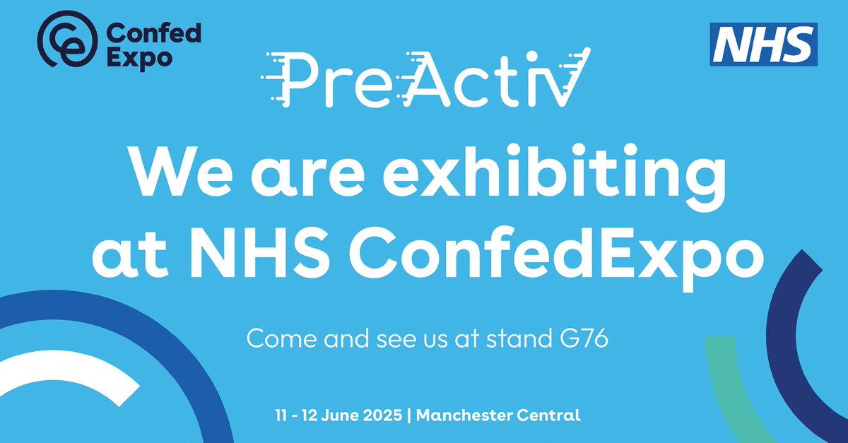 We’re excited to be exhibiting at #NHSConfedExpo 2025! 

Visit PreActiv at Stand G76 to discover how we’re transforming prehabilitation. 

📅 11–12 June | 📍 Manchester Central

🎟️ Book your pass: bit.ly/499bvxr

#NHS #HealthTech #Prehabilitation