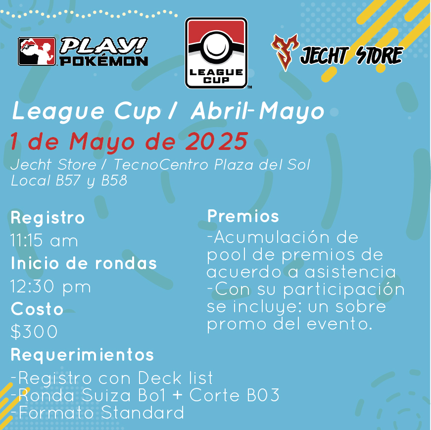 JechtStore's tweet photo. 📣🔵📆
EVENTOS / POKEMON / LEAGUE CUP
🔘Atención entrenadores Pokémon se les informa sobre:
⭐POKEMON LEAGUE CUP Abril-Mayo
◾Se les invita a participar en el League Cup de tienda, correspondiente al bimestre Abril-Mayo (Cierre de Temporada) https://t.co/oTS9FQN3xe