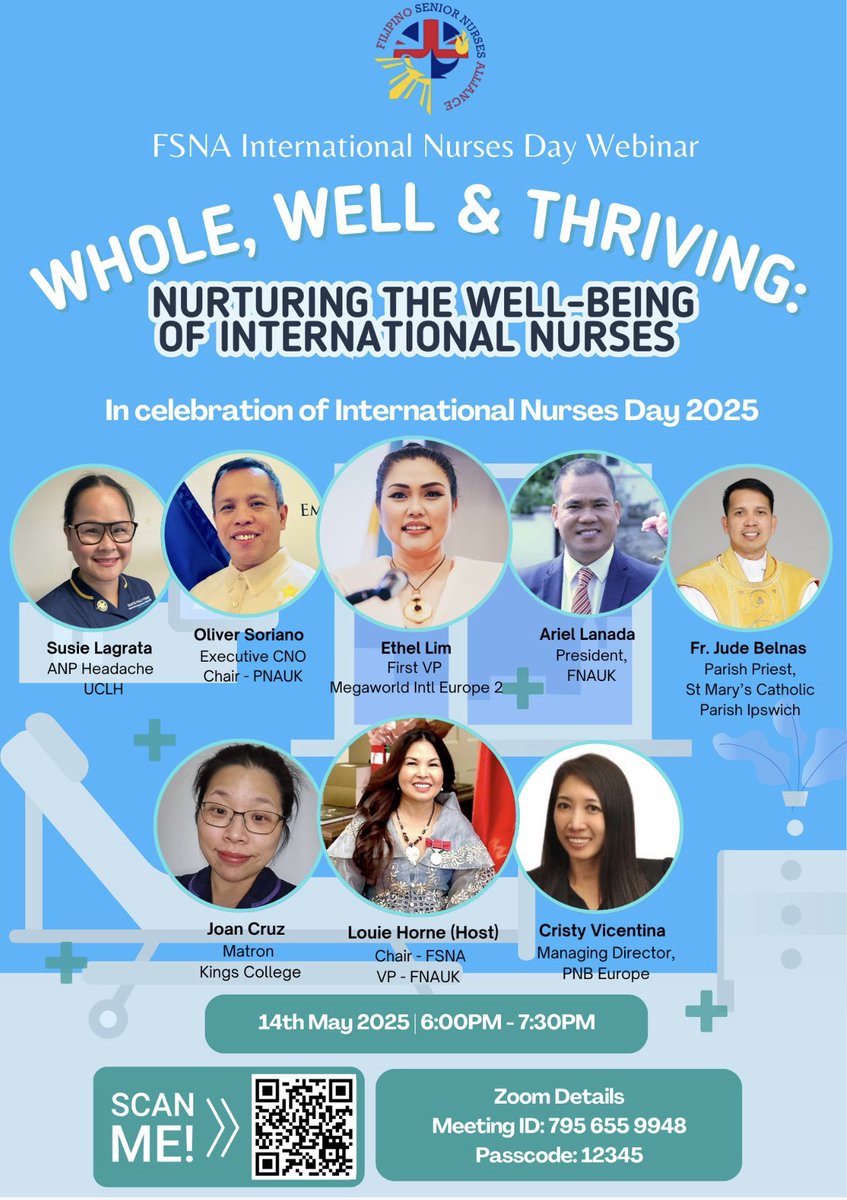 Louie Horne B.E.M. π (@louie_horne) on Twitter photo This #InternationalNursesDay, letβs go beyond recognition letβs nurture the whole nurse.
Join <a href="/FSNA_UK/">Filipino Senior Nurses Alliance UK</a> βWhole, Well & Thrivingβ webinar on 14 May (6β7:30 PM UK)
Zoom: 795 655 9948 | Passcode: 12345
Covering the full perspective of strength, wellness & thriving.
#IND2025 #FSNA This #InternationalNursesDay, letβs go beyond recognition letβs nurture the whole nurse.
Join <a href="/FSNA_UK/">Filipino Senior Nurses Alliance UK</a> βWhole, Well & Thrivingβ webinar on 14 May (6β7:30 PM UK)
Zoom: 795 655 9948 | Passcode: 12345
Covering the full perspective of strength, wellness & thriving.
#IND2025 #FSNA