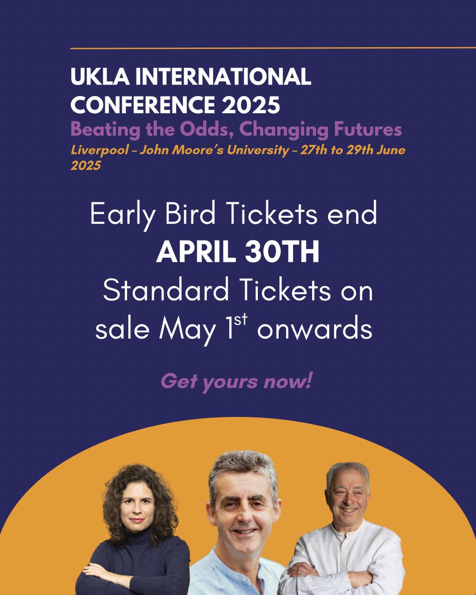 There's just 2 days left to grab your ticket for the 2025 UKLA International Conference while tickets are still at Early Bird prices. 

From May 1st tickets will be available at Standard Price. 

Buy now: auth.oxfordabstracts.com/?redirect=http…