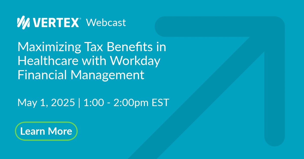 Unlock the full potential of #tax benefits for your healthcare organization 🔓! 

Register for our webinar with <a href="/KPMG/">KPMG</a> &amp; <a href="/Workday/">Workday</a> to learn how integrating a tax engine with Workday can optimize your financial strategy: vrtx.tax/VL3i50VIOnc