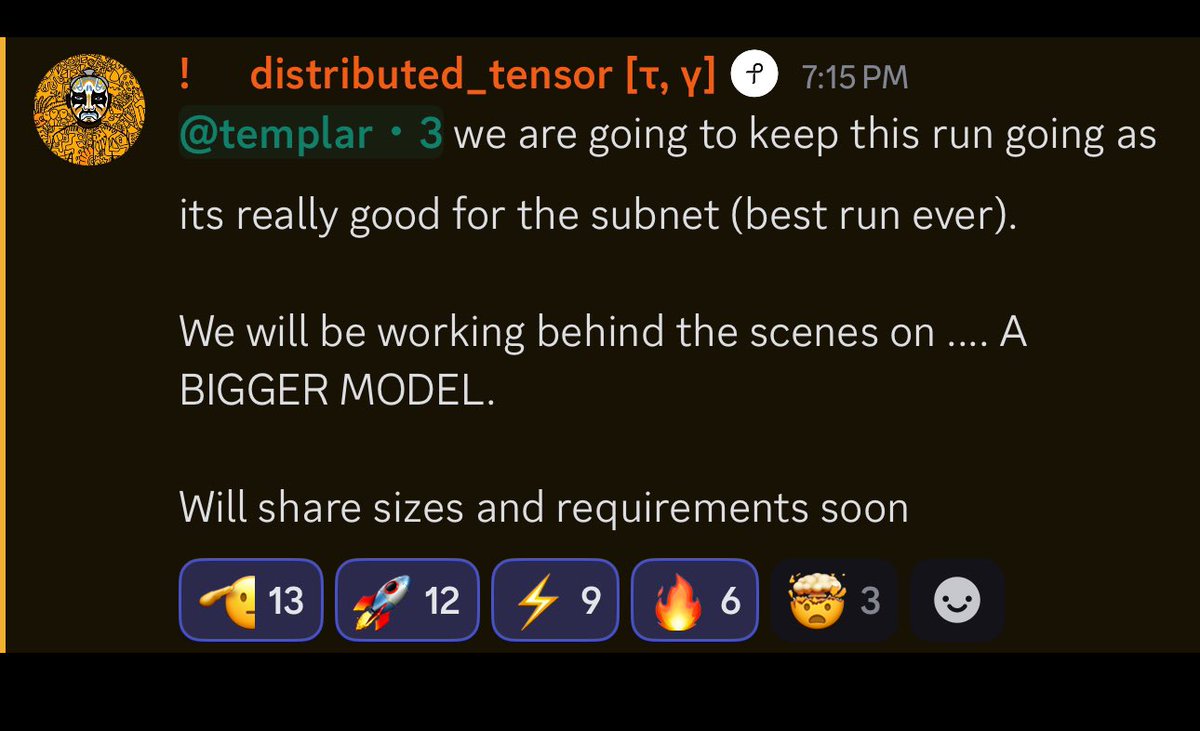NeuralAl's tweet image. After their successful training of 1.2 Billion parameters model, Templar, subnet 3 of Bittensor, is fully ready for bigger models. We will soon see huge model training in the subnet. $TAO @tplr_ai