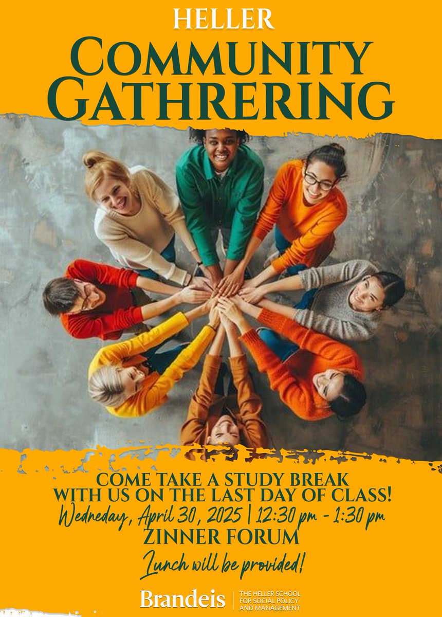 This Wednesday, April 30, Heller students are invited to join us in the Zinner Forum for our final community gathering of the semester. Come celebrate the last day of classes and enjoy some delicious Thai food. Hope to see you there!🎉