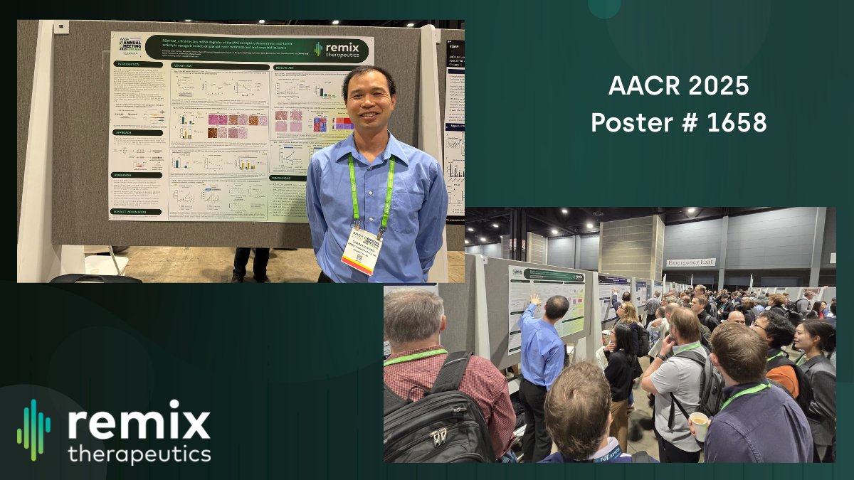 Charles Kung presenting REM-422, a first-in-class, orally available small molecule degrader of MYB mRNA at #AACR today. REM-422 induces tumor regressions in MYB-dysregulated preclinical models at well tolerated doses &amp; is in two Phase 1 clinical trials. bit.ly/4c4FkAr