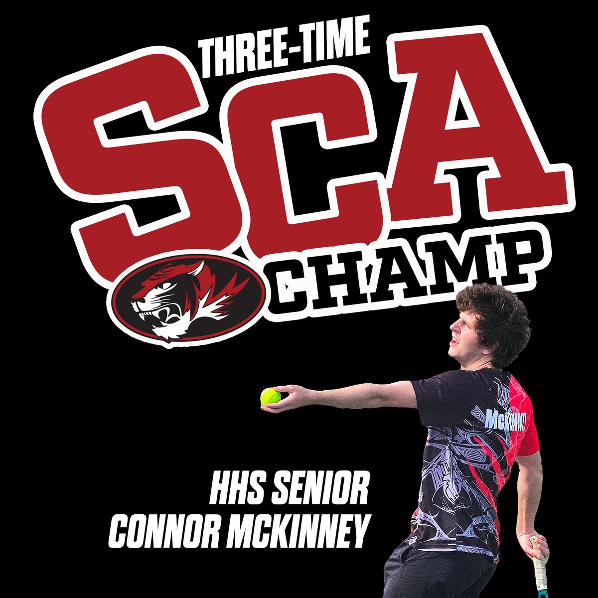 𝙎𝘾𝘼 𝘾𝙃𝘼𝙈𝙋𝙄𝙊𝙉 x 3️⃣

HHS senior Connor McKinney won his third consecutive singles tennis title in the SCA. Way to go!

🟥 #𝙏𝙝𝙚𝙏𝙞𝙜𝙚𝙧𝙒𝙖𝙮 🟥