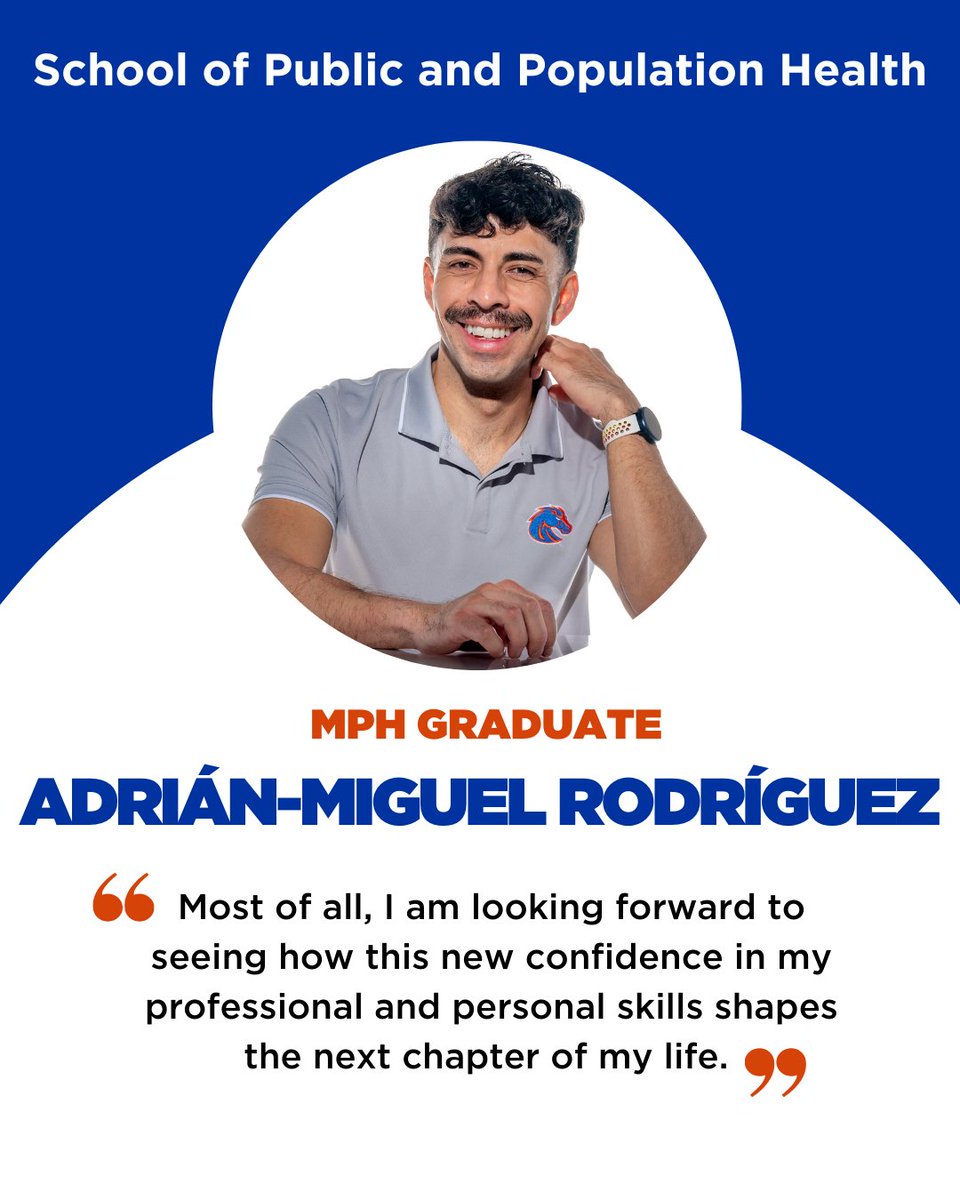 Over the coming weeks we'll be spotlighting graduating SPPH students! 🎓

Congratulations to Adrián-Miguel Rodríguez whose  achievements include published research, experience as a policy analyst, Graduate Showcase awards, and representing Boise State at various 3MT competitions!