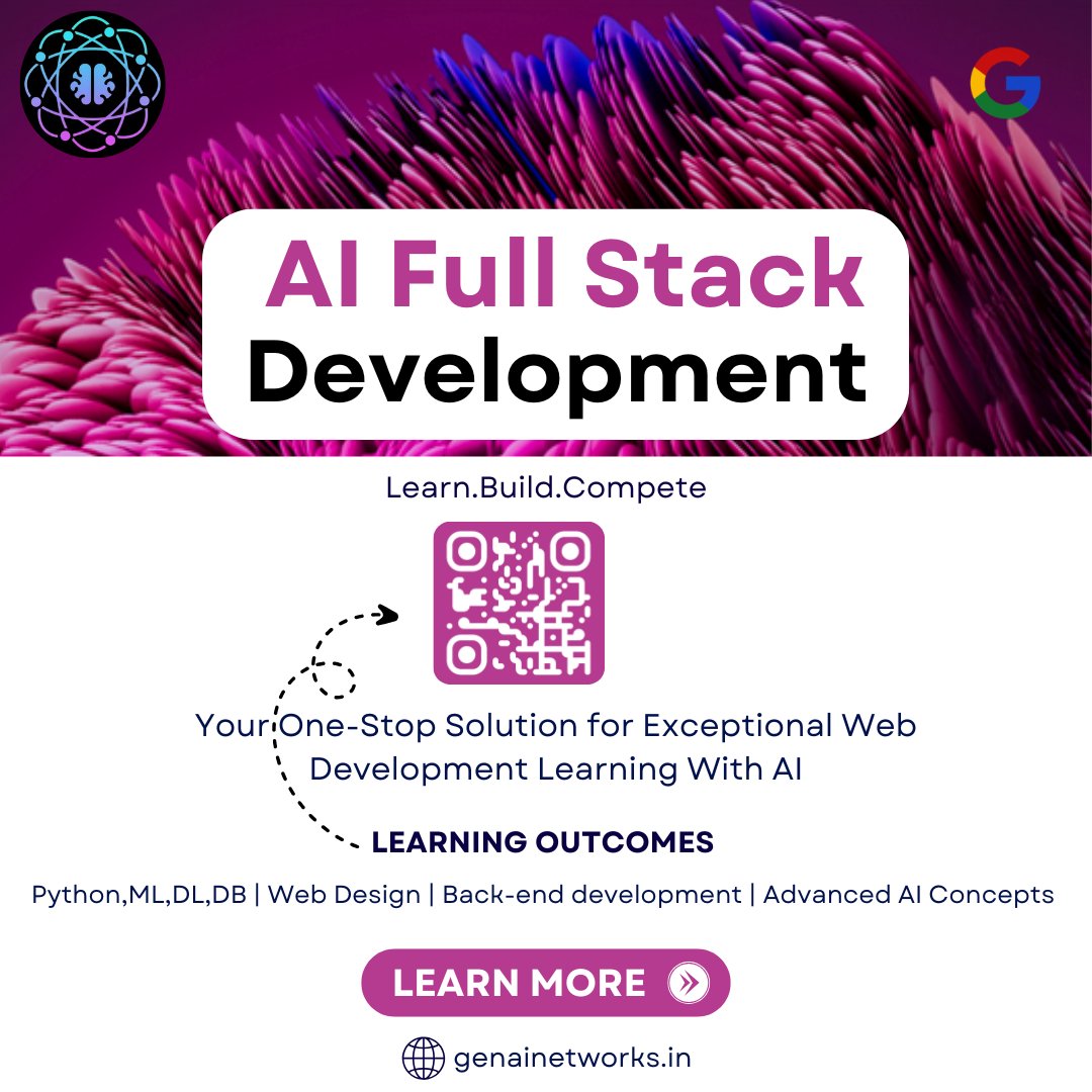 neural_genai's tweet image. 👩🏻‍🎓AI-Full Stack Development Course by Neural Gen-AI Networks!🔗 Ready to Elevate Your AI Career? Fill the Willingness Form Now!
👉 forms.gle/fJsUJnBSMMRCdc…
genainetworks.in 
#AIFullStack  |  #LearnAI  |  #NeuralGenAI
#PythonCoding  |  #MachineLearning  |  #DeepLearning #Web