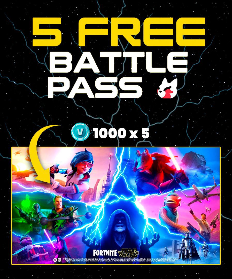 Castgfishy's tweet photo. X5 BATTLE PASS GIVEAWAY 🎉 1,000 Vbucks for FIVE WINNERS 

— Like and Retweet
— Follows @nakamalab &amp;  @Castgfishy

#Fortnite https://t.co/hguJf319BU