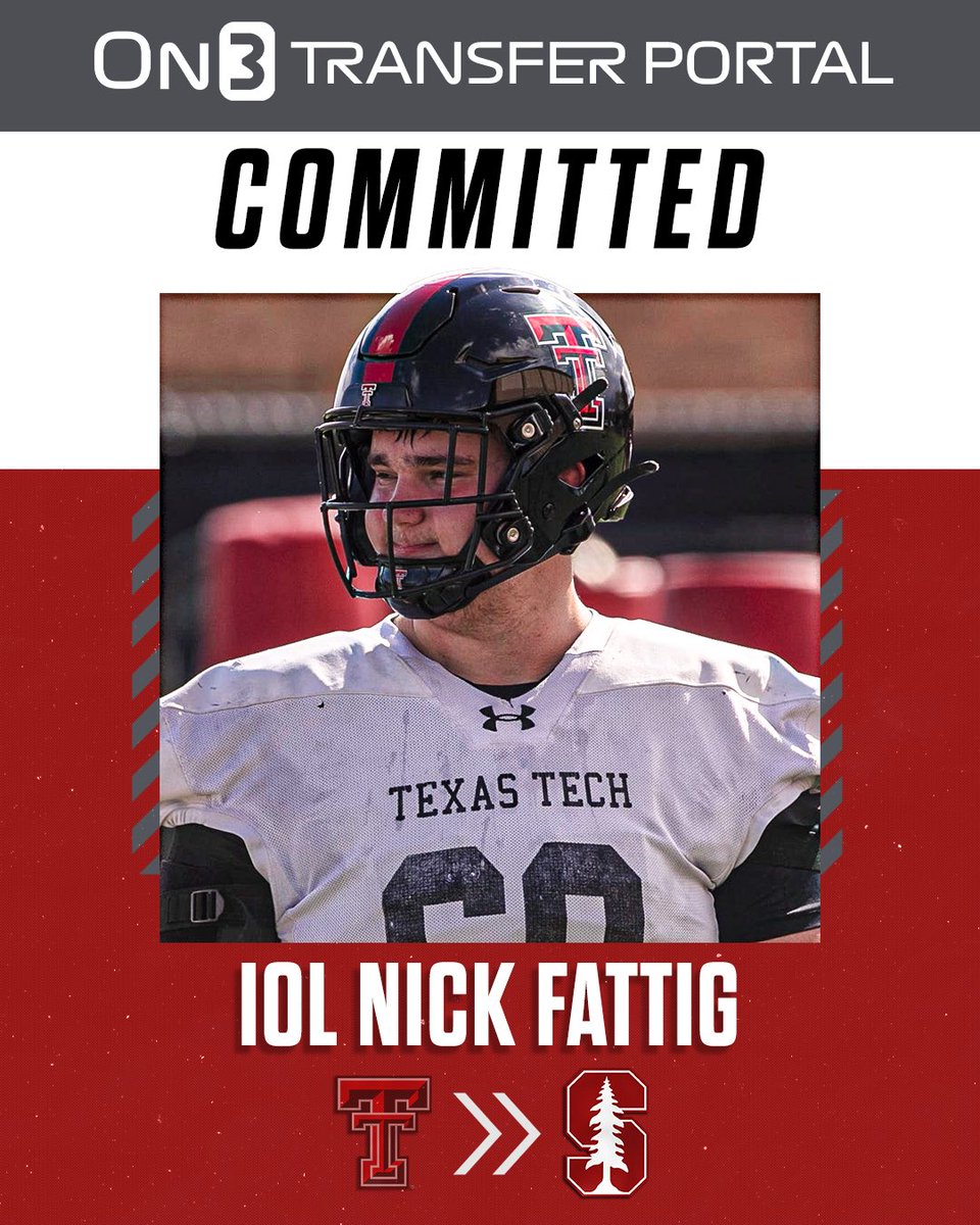 Transfer Portal (@transferportal_) on Twitter photo BREAKING: Texas Tech transfer IOL Nick Fattig has signed with Stanford, <a href="/PeteNakos_/">Pete Nakos</a> reports🌲
on3.com/db/nick-fattig… BREAKING: Texas Tech transfer IOL Nick Fattig has signed with Stanford, <a href="/PeteNakos_/">Pete Nakos</a> reports🌲
on3.com/db/nick-fattig…
