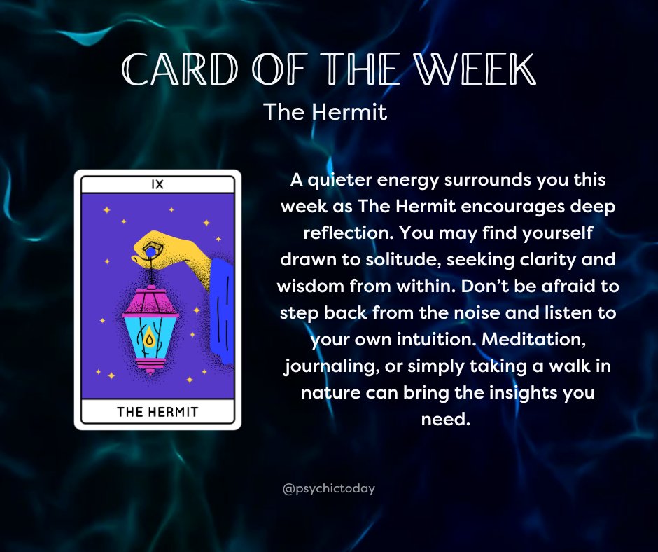 PsychicToday's tweet image. It&apos;s time for deep reflection 😌

#cardoftheweek #angelcard #tarotcard #tarotreading #angel #angelguidance #majoracrana #thehermit
