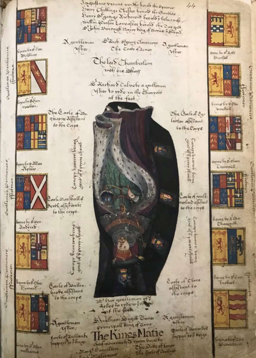 CourtStudies's tweet image. Heralds are important as recorders of royal ceremonies. Here funerals of Anna of Denmark and James VI and I. (Patric Dickinson (Former Clarenceux King of Arms) presenting about “Heralds as Courtiers”.)