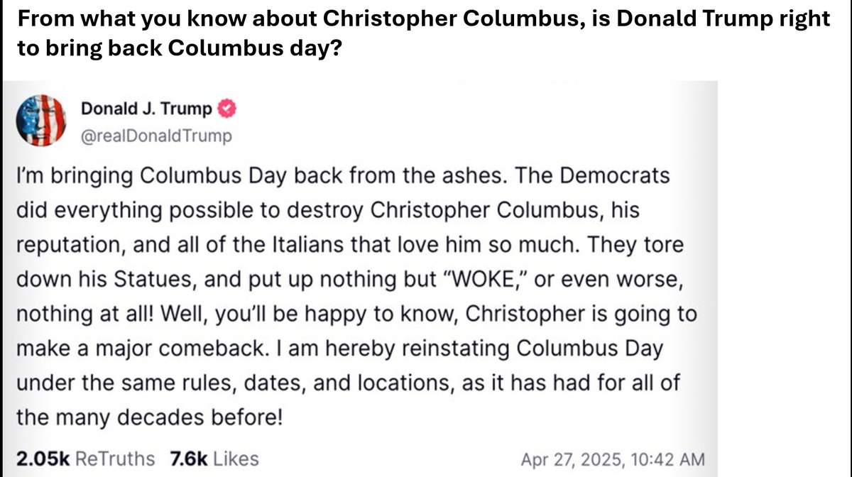 Mr Lenehan (@lenehanniall) on Twitter photo Trump provided the kicker for today's history lesson. 1st years finished off the Age of Explorations by debating whether it is right to commemorate Christopher Columbus. 
#edchat #commemoration #juniorcyclehistory Trump provided the kicker for today's history lesson. 1st years finished off the Age of Explorations by debating whether it is right to commemorate Christopher Columbus. 
#edchat #commemoration #juniorcyclehistory