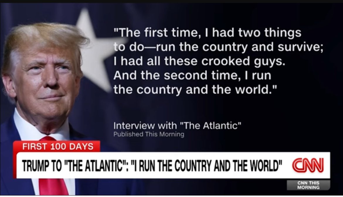 Anons and Surfers / Tin Foil Hatters!
You are vindicated AGAIN! 🥳🥳

Trump tells the Atlantic:
“…I run the country and the world”
🔥💣🔥💣🔥💣🔥💣🔥

Nations did submit to Trump!
He is the Leader of the World! 🌏

Patriots in other countries…hang tight…Trump’s trade/tariff