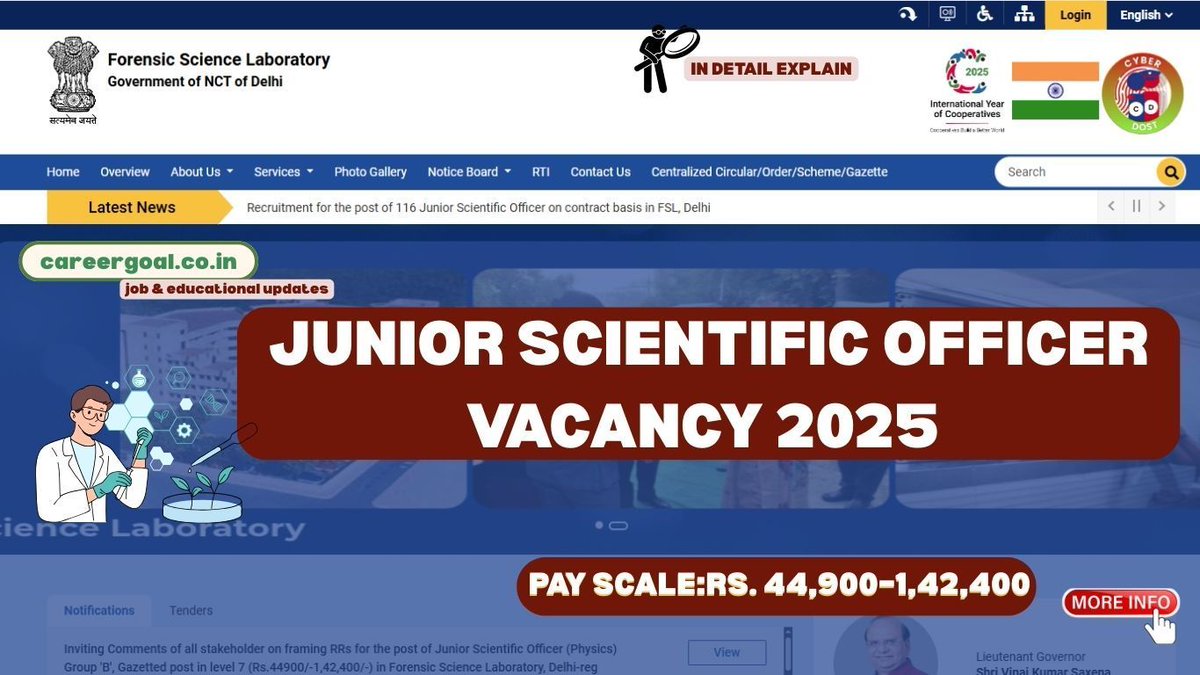 AspireAlert's tweet image. Forensic Science Laboratory, Government of National Capital Territory of Delhi, invites applications for FSL junior scientific officer 2025 #JuniorScientificOfficer, #ForensicScienceLaboratory, #DelhiGovtJobs, #PhysicsJobs, #GroupBGazetted

notification : careergoal.co.in/junior-scienti…