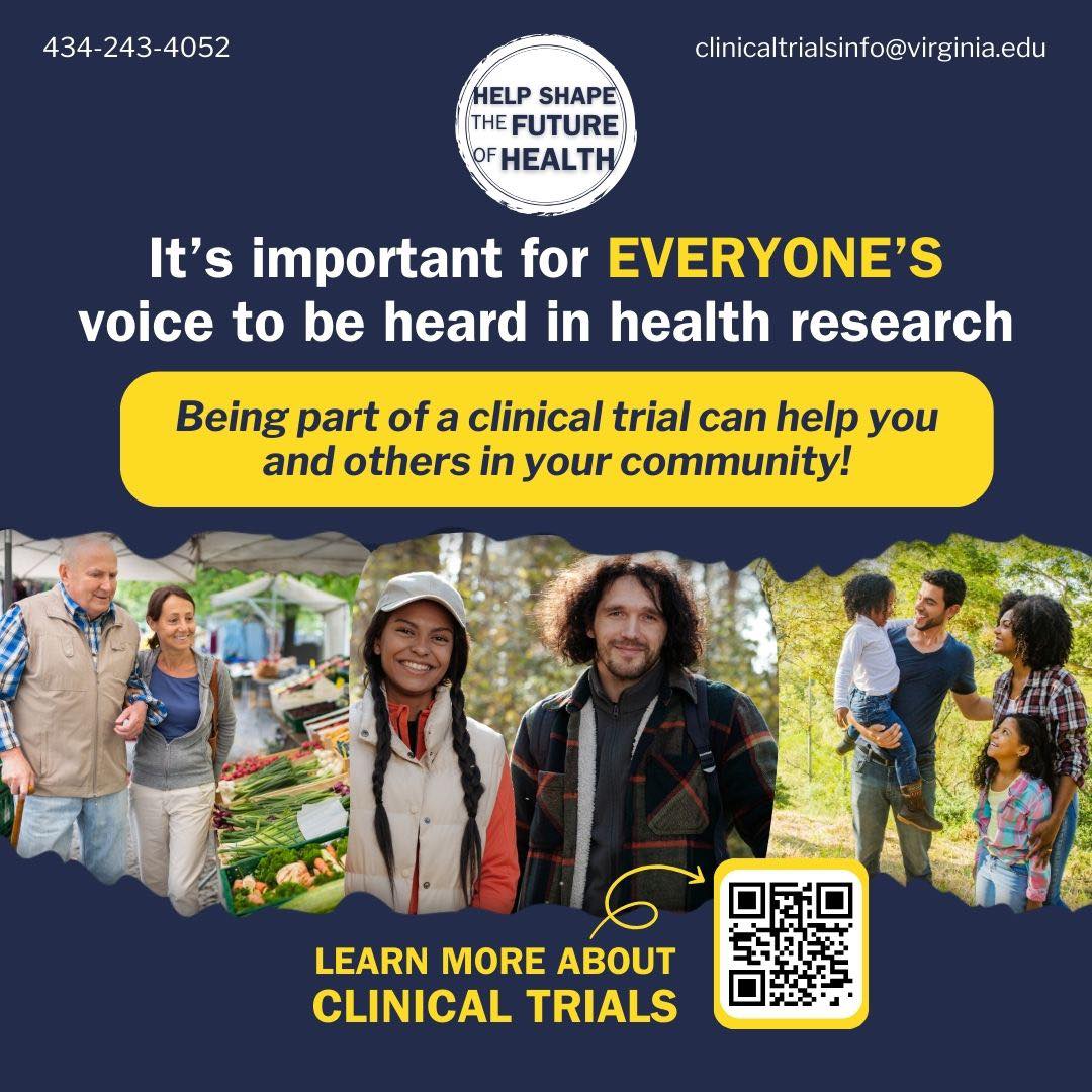 Virginia Rural Health Association (@varuralhealth) on Twitter photo Everyone’s voice should be heard in research. Join a clinical trial & help you + your community! Our free toolkit created w/ <a href="/UVACancerCenter/">UVA Cancer Center</a> includes info on what trials are, their importance, & Q's to ask your provider: vrha.org/clinicaltrials Everyone’s voice should be heard in research. Join a clinical trial & help you + your community! Our free toolkit created w/ <a href="/UVACancerCenter/">UVA Cancer Center</a> includes info on what trials are, their importance, & Q's to ask your provider: vrha.org/clinicaltrials
