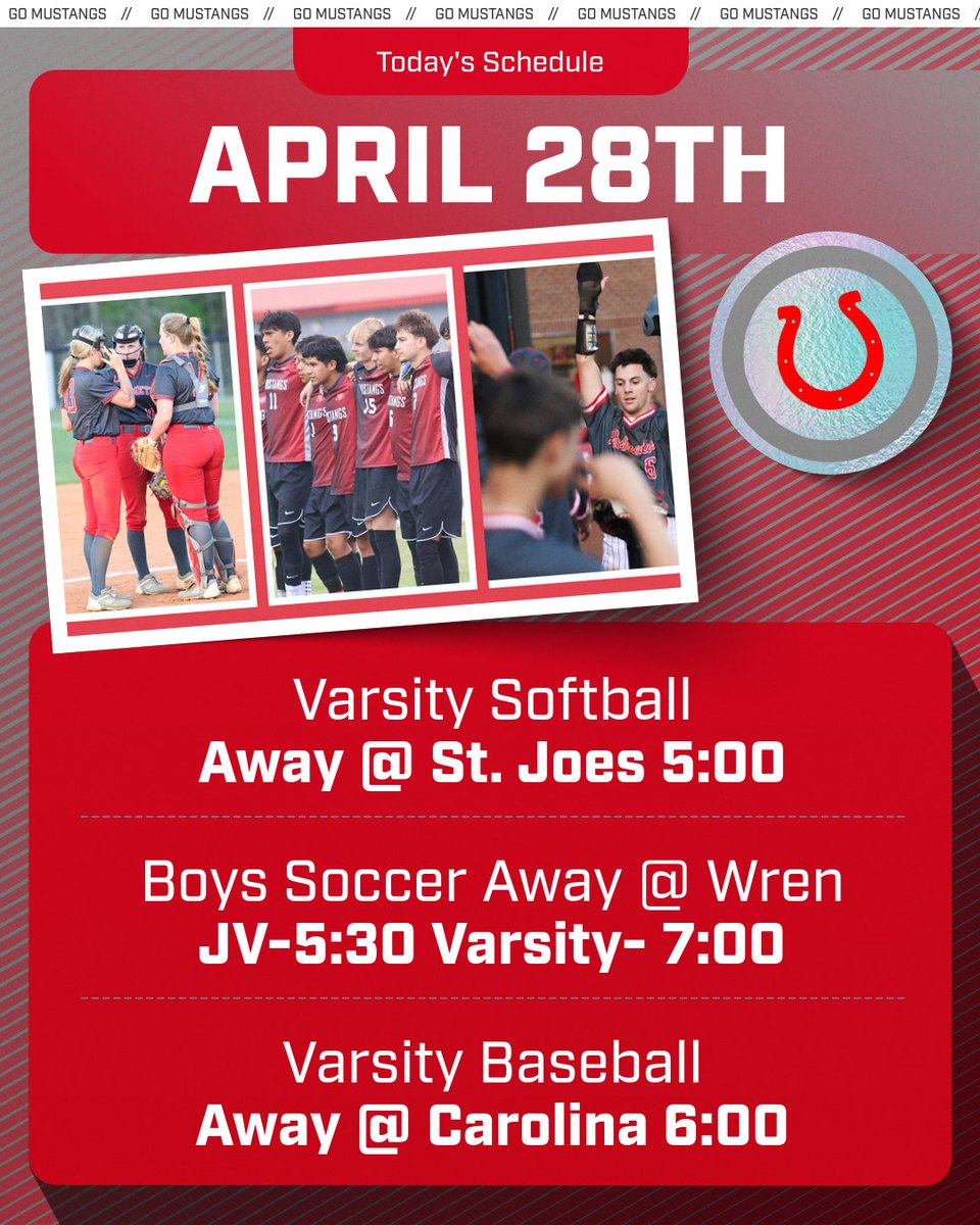 This week, I will be posting the events just for that day.  There could be a lot of changes the rest of this week with make up games and tie breakers being scheduled.  Tonight all events are away from Palmetto.  Go Mustangs!!