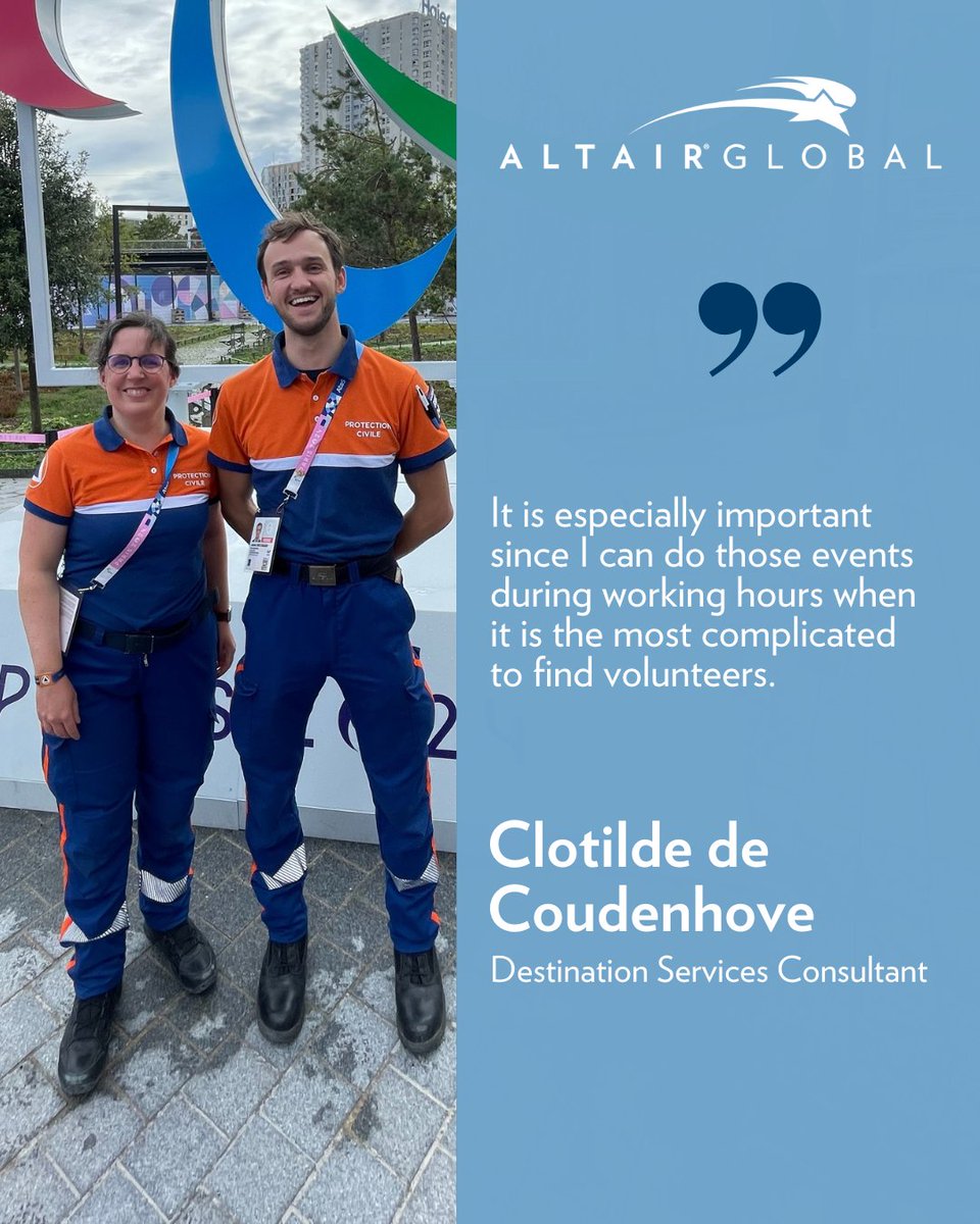 Altair Global (@altairglobal) on Twitter photo Let's celebrate our second 2024 volunteer spotlight: Clotilde de Coudenhove with nearly 200 hours at <a href="/ProtecCivilefr/">Protection Civile</a> this past year. 💡🦺
Read more about our 2,173 volunteer hours through #AltairCares here: hubs.li/Q03k5njz0
#GlobalMobility #CorporateRelocation #Volunteer Let's celebrate our second 2024 volunteer spotlight: Clotilde de Coudenhove with nearly 200 hours at <a href="/ProtecCivilefr/">Protection Civile</a> this past year. 💡🦺
Read more about our 2,173 volunteer hours through #AltairCares here: hubs.li/Q03k5njz0
#GlobalMobility #CorporateRelocation #Volunteer