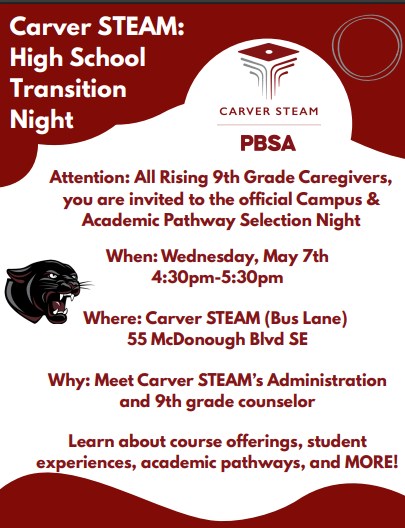Price Middle School (@apsprice) on Twitter photo Greetings Price Parents and Caregivers! Join the <a href="/carverpbsa/">Carver STEAM PBSA</a> family for Transition Night, Wednesday, May 7th. This event will take place from 4:30-5:30 p.m. Come learn about your future Panther’s experience, course offerings, Pathways, and meet the Carver STEAM team! Greetings Price Parents and Caregivers! Join the <a href="/carverpbsa/">Carver STEAM PBSA</a> family for Transition Night, Wednesday, May 7th. This event will take place from 4:30-5:30 p.m. Come learn about your future Panther’s experience, course offerings, Pathways, and meet the Carver STEAM team!