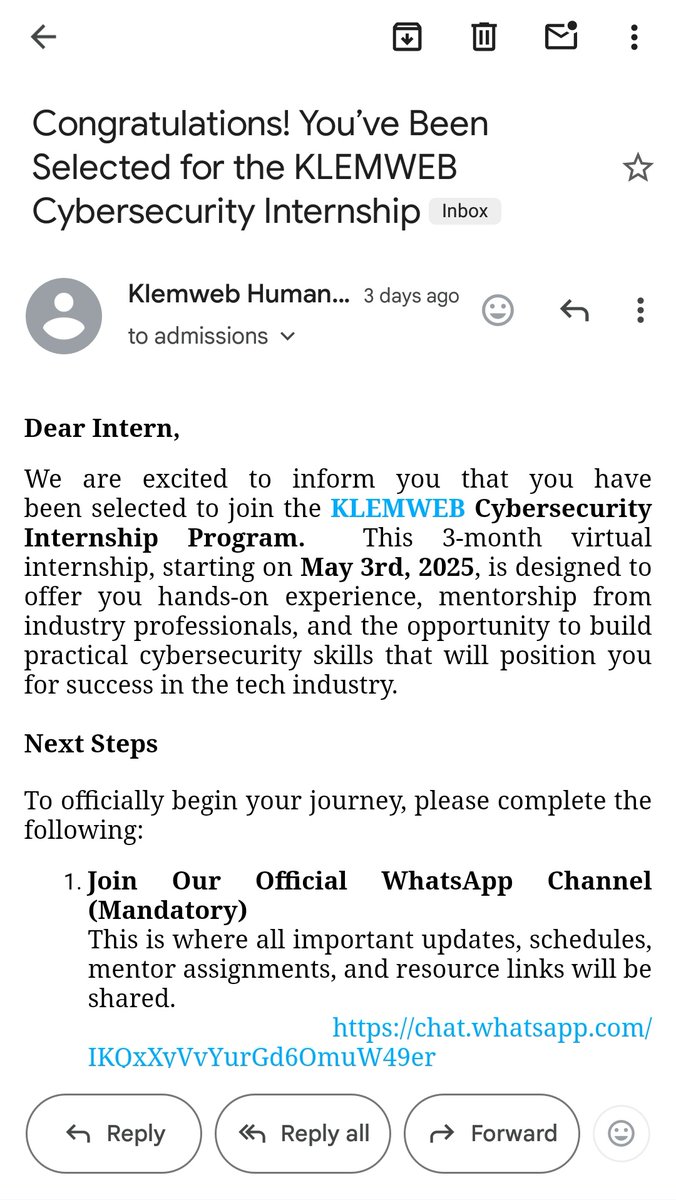 Thrilled to announce that I've secured a Cybersecurity internship at <a href="/klemweb/">Klemweb</a>!
Time to level up my skills and dive deeper into the world of cybersecurity.
#CyberSecurity #InternshipJourney #klemwebintern