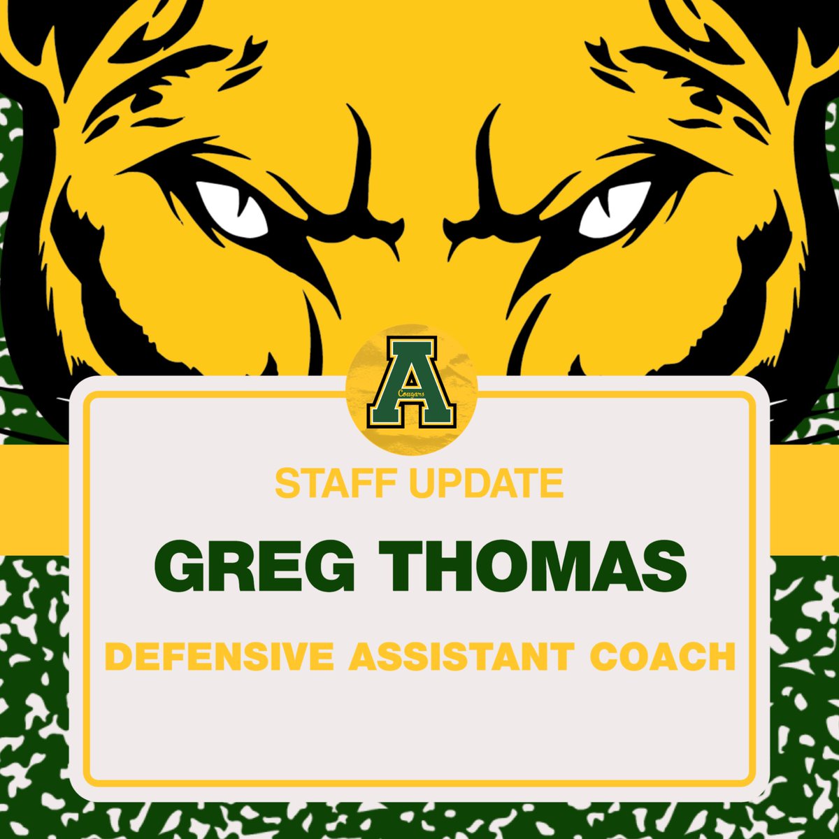 We are incredibly excited to announce the return of Coach Greg Thomas to our staff! Coach Thomas was formerly the DC here at Apex High School, leading great defenses!
