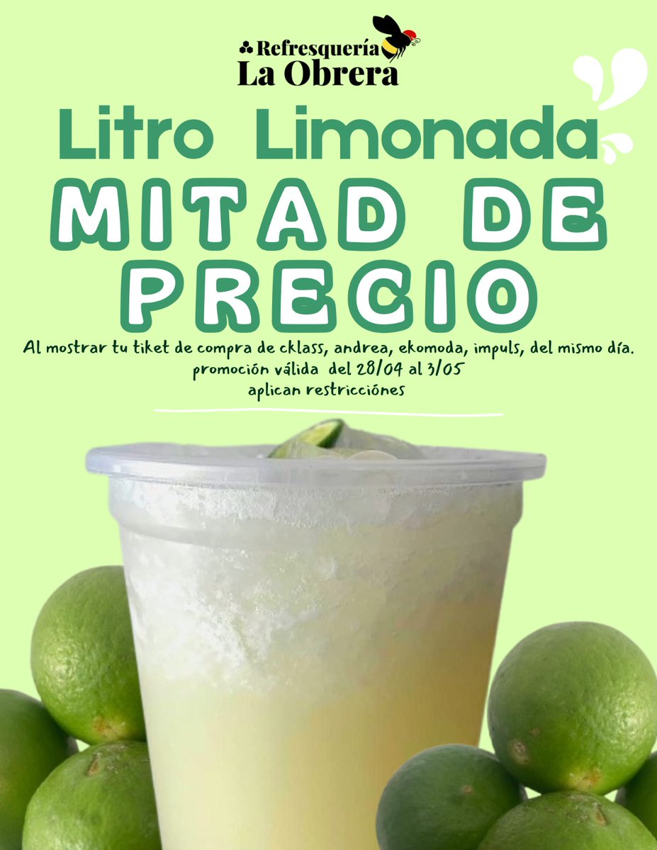 Hola raza vendedora por catálogo de Cklas, Andrea, Ecomoda, Impuls, esta semana tienen un 50% de regalo en limonada de litro presentado tu ticket de compra de tu merch.