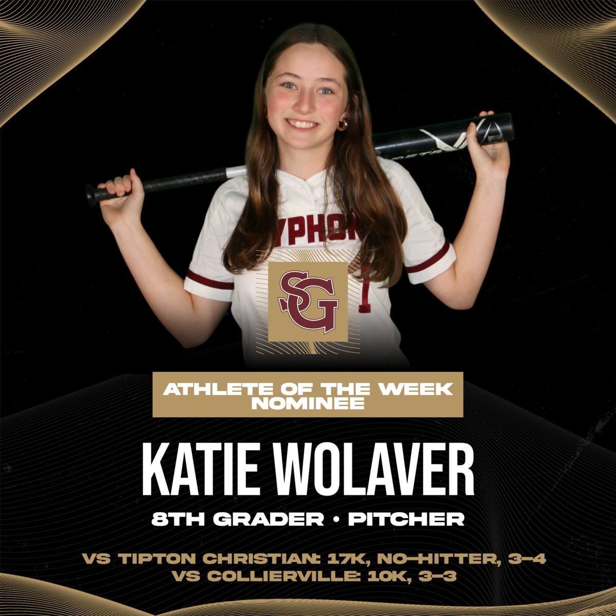 Go vote Katie Wolaver '29 as Commercial Appeal's Athlete of the Week!

Katie is nominated for her offensive and defensive performances last week where she had a combined 27 strikeouts and went 6-7 at the plate over two games! Link is in the bio.

#GoGryphons
