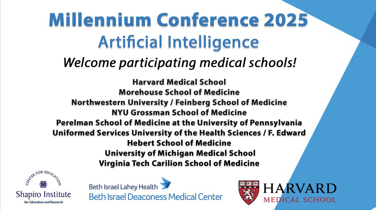 BIDMC_Education's tweet image. 🚀 Millennium Conference 2025 kicks off!
We’re bringing top med schools together to tackle a big question: How can AI enhance medical education and training?
Stay tuned for updates!
#MillenniumConference2025 #MedEd #AIinMedEd #MedicalEducation #Innovation
