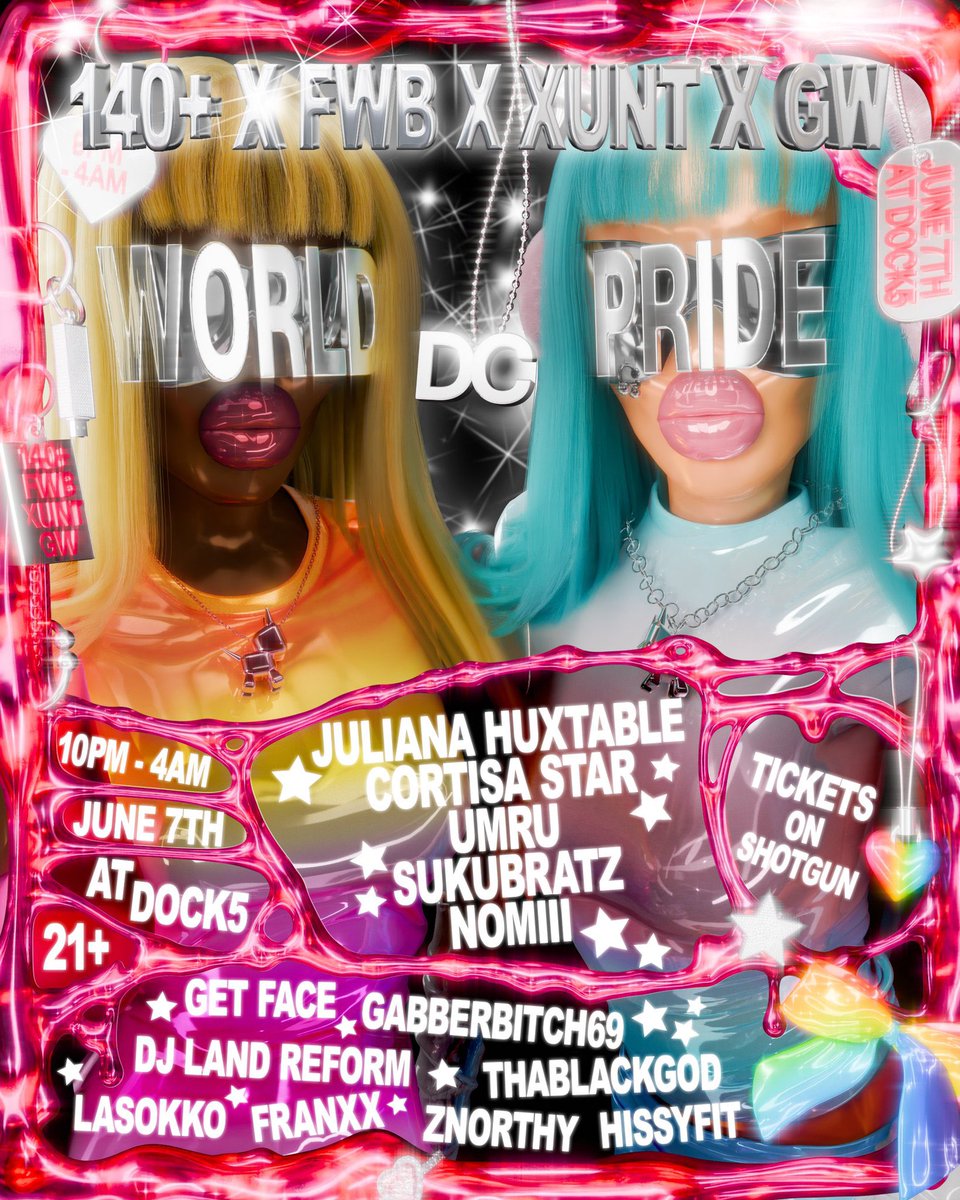 DC World Pride June 7th

with my favs Juliana + Cortisa + more

On sale now <a href="/140plus_/">140+ DC</a> ↓