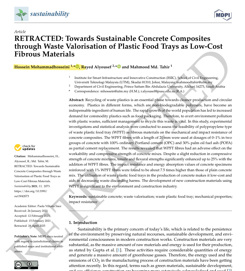 The #papermill #fraud Hossein Mohammadhosseini from loses 2 papers from <a href="/MDPIOpenAccess/">MDPI</a>! When will his other rubbish get retracted?