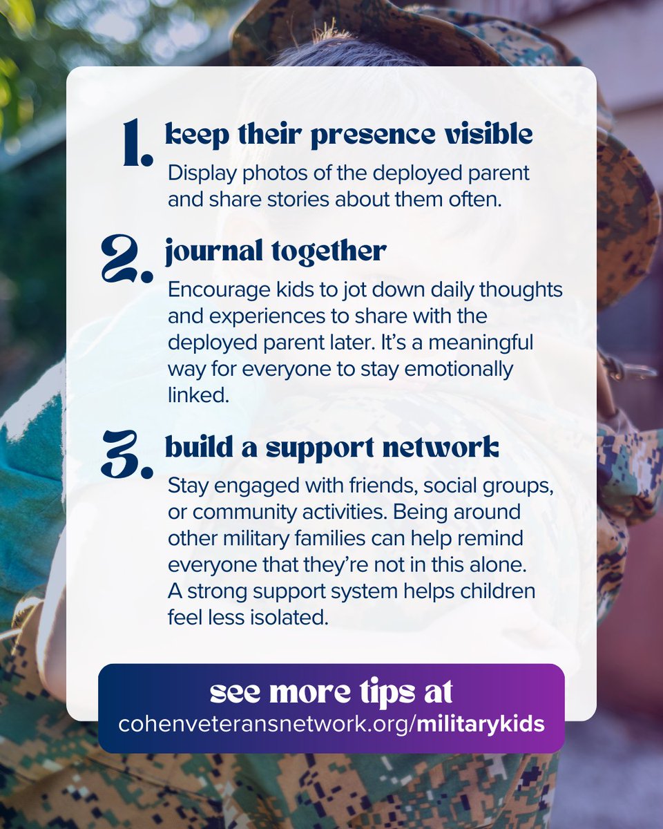 Military separations can be tough on families, but there are ways to make them easier. Explore more practical tips for navigating #deployment challenges at cohenveteransnetwork.org/militarykids.

#MonthOfTheMilitaryChild #MightyMilitaryKids