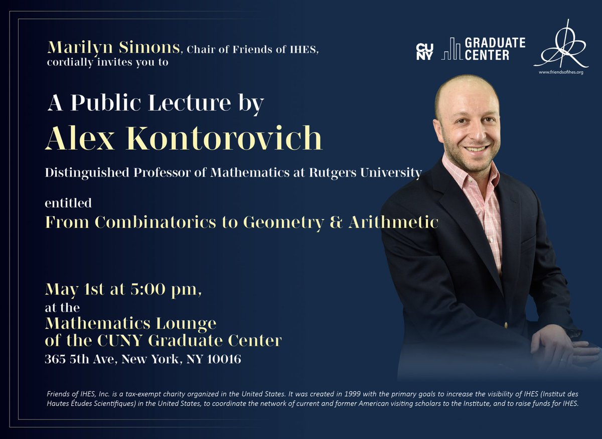 For anyone in the NYC area: I'm giving the IHES Public Lecture on Thursday. Registration and more info here: friendsofihes.org/index.php/2025…