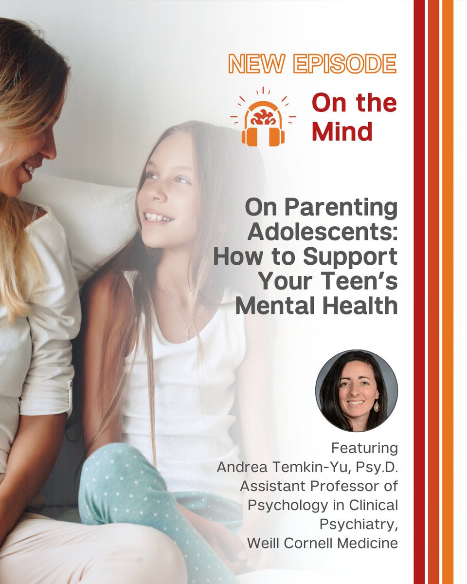Weill Cornell Medicine Psychiatry (@wcmpsychiatry) on Twitter photo Parenting teens in the digital age is tough. Learn expert strategies from <a href="/WeillCornell/">Weill Cornell Medicine</a>’s Dr. Andrea Temkin-Yu, author of “Supporting Your Teen’s Mental Health,” in our new episode of #OnTheMind hosted by Dr. Daniel Knoepflmacher. Listen: bit.ly/44Rl0Rs Parenting teens in the digital age is tough. Learn expert strategies from <a href="/WeillCornell/">Weill Cornell Medicine</a>’s Dr. Andrea Temkin-Yu, author of “Supporting Your Teen’s Mental Health,” in our new episode of #OnTheMind hosted by Dr. Daniel Knoepflmacher. Listen: bit.ly/44Rl0Rs
