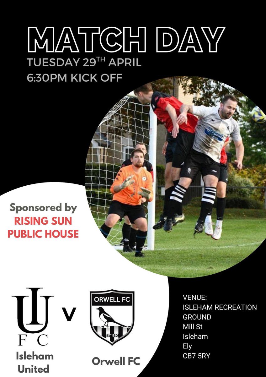 Isleham United (@islehamunited) on Twitter photo Last game of the season for our 1st Team as we welcome runaway league champions <a href="/OrwellFC1920/">Orwell Football Club</a> on Tuesday night. After the away thrashing we will hopefully give them a more competitive game tomorrow. All support welcome ⚽️🍻 Last game of the season for our 1st Team as we welcome runaway league champions <a href="/OrwellFC1920/">Orwell Football Club</a> on Tuesday night. After the away thrashing we will hopefully give them a more competitive game tomorrow. All support welcome ⚽️🍻