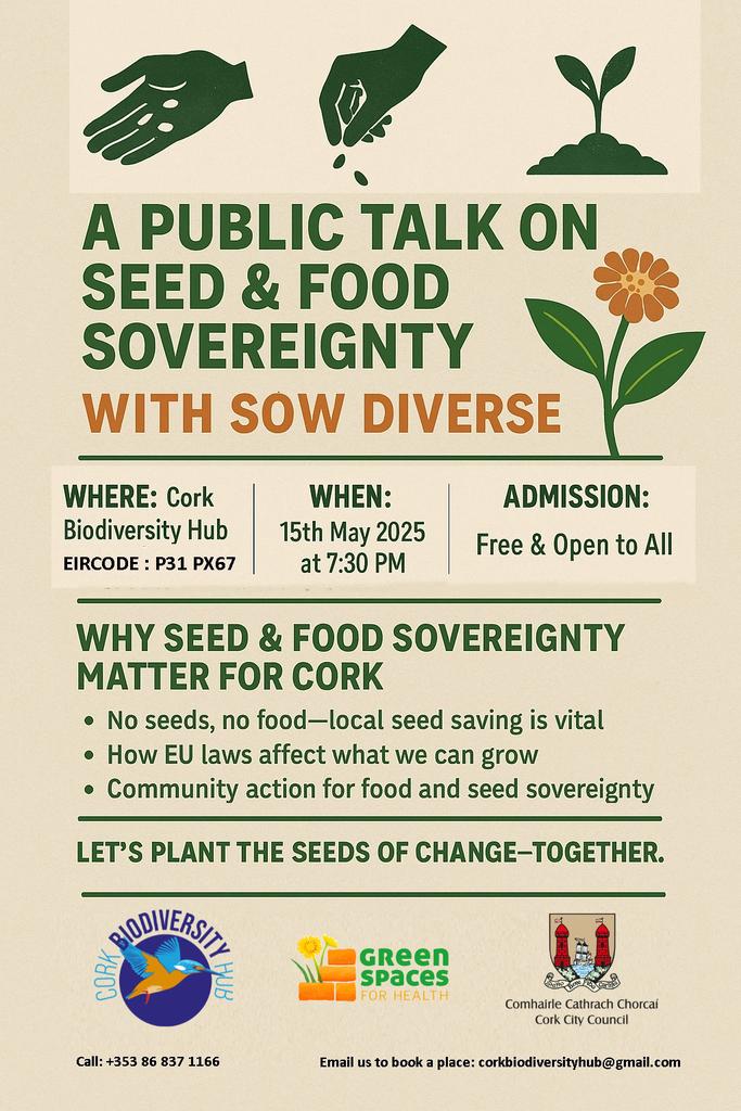 Green Spaces For Health (@greenspacescork) on Twitter photo We need to start talking about seed. Across Europe, a number of municipalities are leading innovative actions to integrate cultivated biodiversity in food policies. Why is this so important? Come join us Thursday May 15 @ 7.30 Cork Biodiversity Hub Ballincollig <a href="/CorkHealthyCity/">Cork Healthy Cities</a> We need to start talking about seed. Across Europe, a number of municipalities are leading innovative actions to integrate cultivated biodiversity in food policies. Why is this so important? Come join us Thursday May 15 @ 7.30 Cork Biodiversity Hub Ballincollig <a href="/CorkHealthyCity/">Cork Healthy Cities</a>