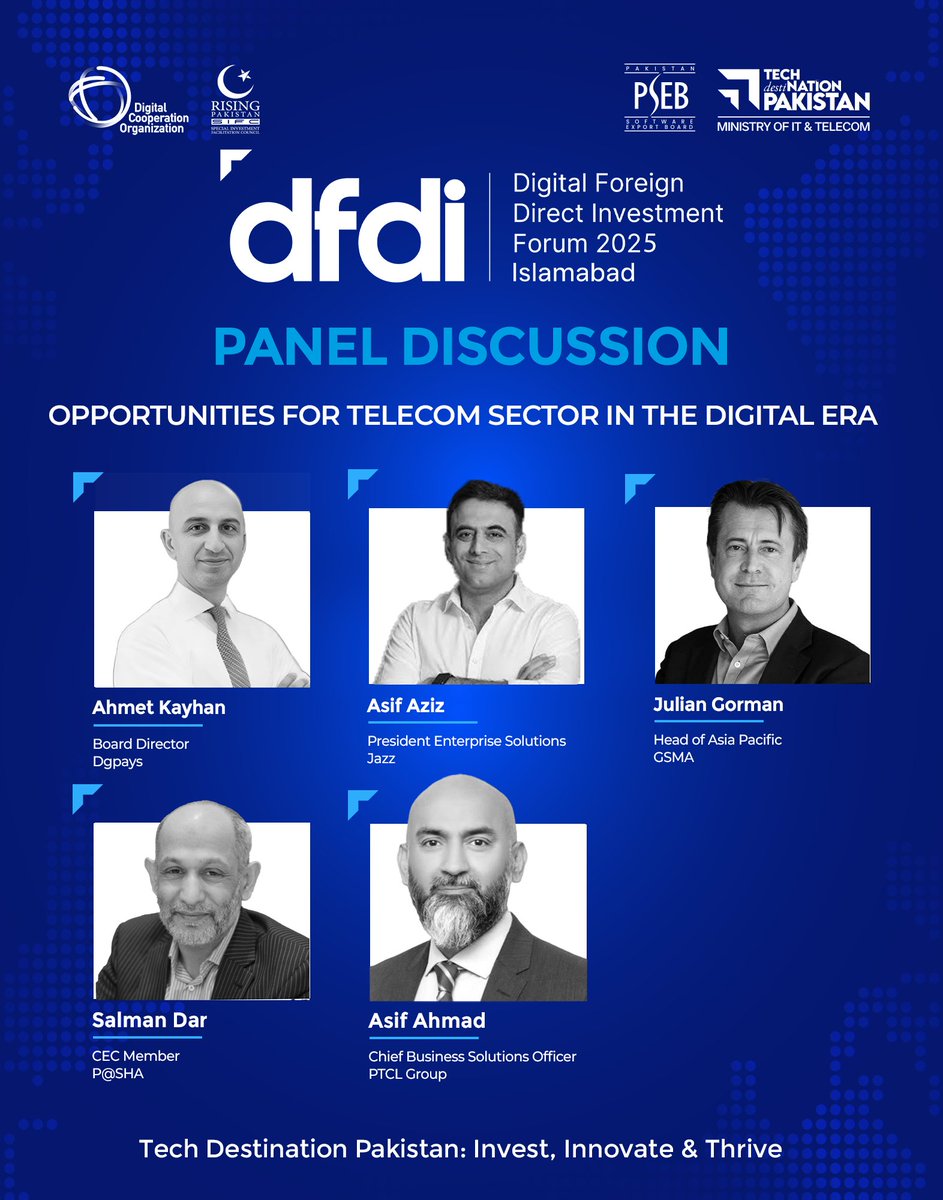 We are excited to announce a distinguished panel discussion at Digital Foreign Direct Investment Forum - DFDI 2025 on
“Opportunities for Telecom Sector in the Digital Era” 
#dfdi2025 #DigitalProsperity4All #dfdiforum