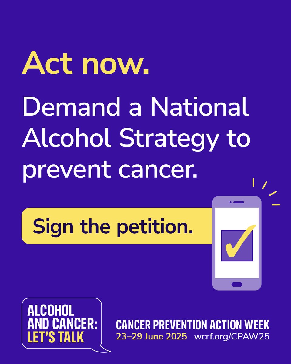 Alcohol Change UK (@alcoholchangeuk) on Twitter photo We can’t keep ignoring the link between alcohol and cancer. Did you know that alcohol increases the risk of 7 different cancers and that it causes around 17,000 cancer diagnoses each year?
<a href="/WCRF_UK/">WCRF</a> are hosting their flagship campaign, Cancer Prevention Action Week on 23 - 29 We can’t keep ignoring the link between alcohol and cancer. Did you know that alcohol increases the risk of 7 different cancers and that it causes around 17,000 cancer diagnoses each year?
<a href="/WCRF_UK/">WCRF</a> are hosting their flagship campaign, Cancer Prevention Action Week on 23 - 29