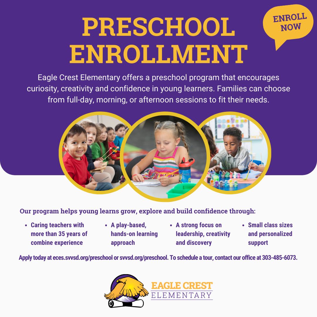 Eagle Crest Elementary (@eaglecrestes) on Twitter photo Give your child a powerful start! 🌟 5-day preschool at Eagle Crest is enrolling now for 2025-26. Secure your spot! eces.svvsd.org/preschool #StVrainStorm @SVVSDSupt <a href="/SVVSDdeputy/">Jackie Kapushion, Ed.D.</a> <a href="/BuchlerStVrain/">Matt Buchler</a> Give your child a powerful start! 🌟 5-day preschool at Eagle Crest is enrolling now for 2025-26. Secure your spot! eces.svvsd.org/preschool #StVrainStorm @SVVSDSupt <a href="/SVVSDdeputy/">Jackie Kapushion, Ed.D.</a> <a href="/BuchlerStVrain/">Matt Buchler</a>