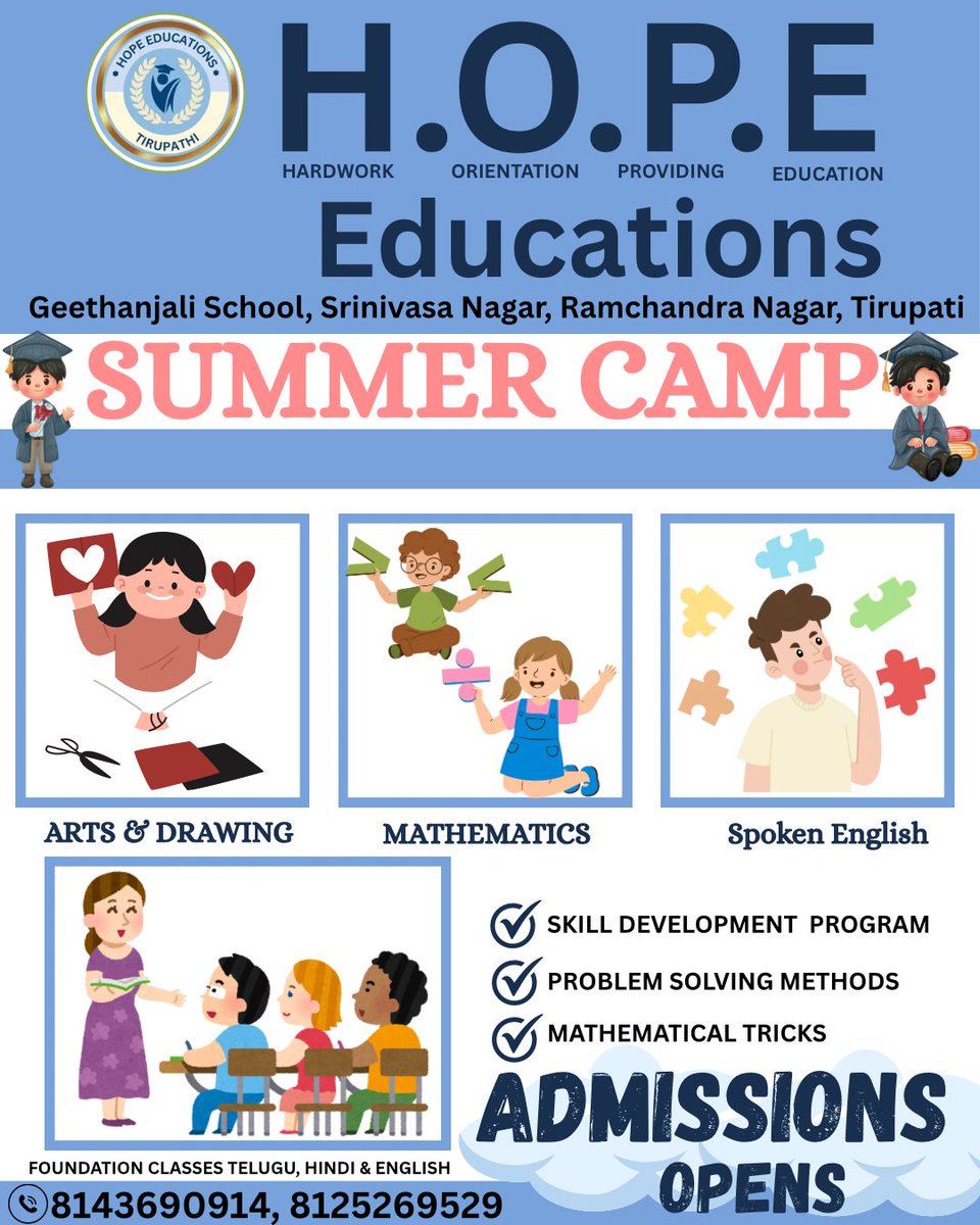 Hopeducations's tweet photo. Summer camp starts
#tirupathi 
#hopeducations https://t.co/uqaH5PLevo