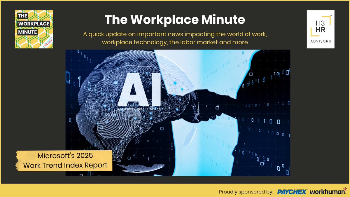 In today's Workplace Minute, sponsored by <a href="/Paychex/">Paychex</a>  and <a href="/Workhuman/">Workhuman</a>, Steve shares key insights from Microsoft’s 2025 Work Trend Index Report that forecasts people and AI Agents working more closely than ever.

hrhappyhour.net/episodes/key-t…

#HR #Work #Workplace #Trends #AI #ad #H3HR