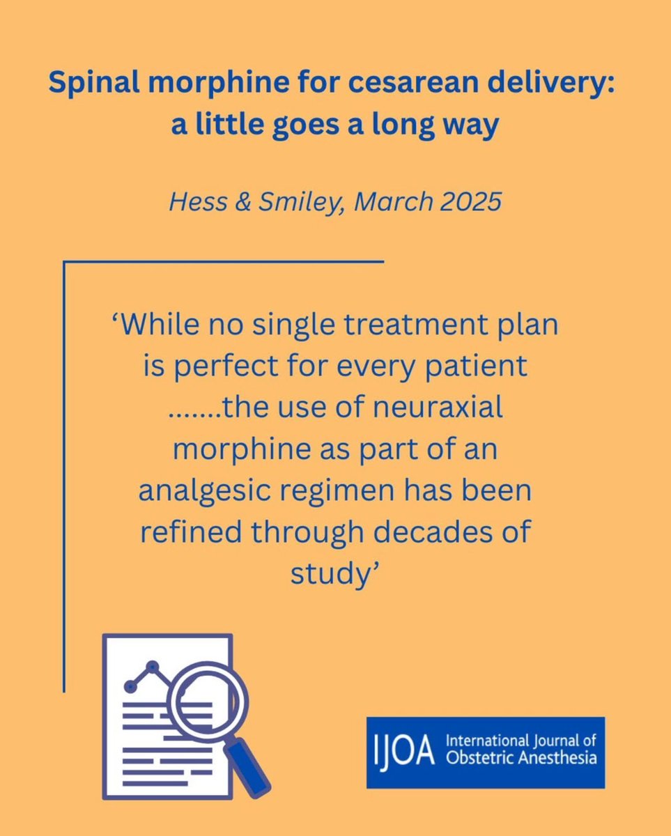 International Journal of Obstetric Anesthesia (@ijoa_journal) on Twitter photo Editorial: Spinal morphine for cesarean delivery: a little goes a long way
<a href="/PhiliphessMD/">Philip Hess</a>
#ObAnaes #ObAnes
Full paper: doi.org/10.1016/j.ijoa… Editorial: Spinal morphine for cesarean delivery: a little goes a long way
<a href="/PhiliphessMD/">Philip Hess</a>
#ObAnaes #ObAnes
Full paper: doi.org/10.1016/j.ijoa…