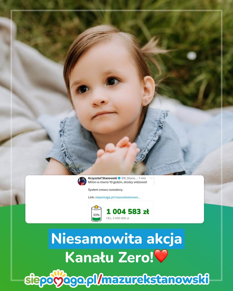 Tysiące serc zabiło dla Laury! Dołącz do skarbonki Kanału Zero! ❤️
siepomaga.pl/mazurekstanows…
Marta i Marcin, rodzice Laury:
Chcielibyśmy wyrazić naszą ogromną wdzięczność wszystkim, którzy zaangażowali się w akcję #sercedlalaury ♥️
Dzieci stworzyły przepiękne laurki – serca pełne