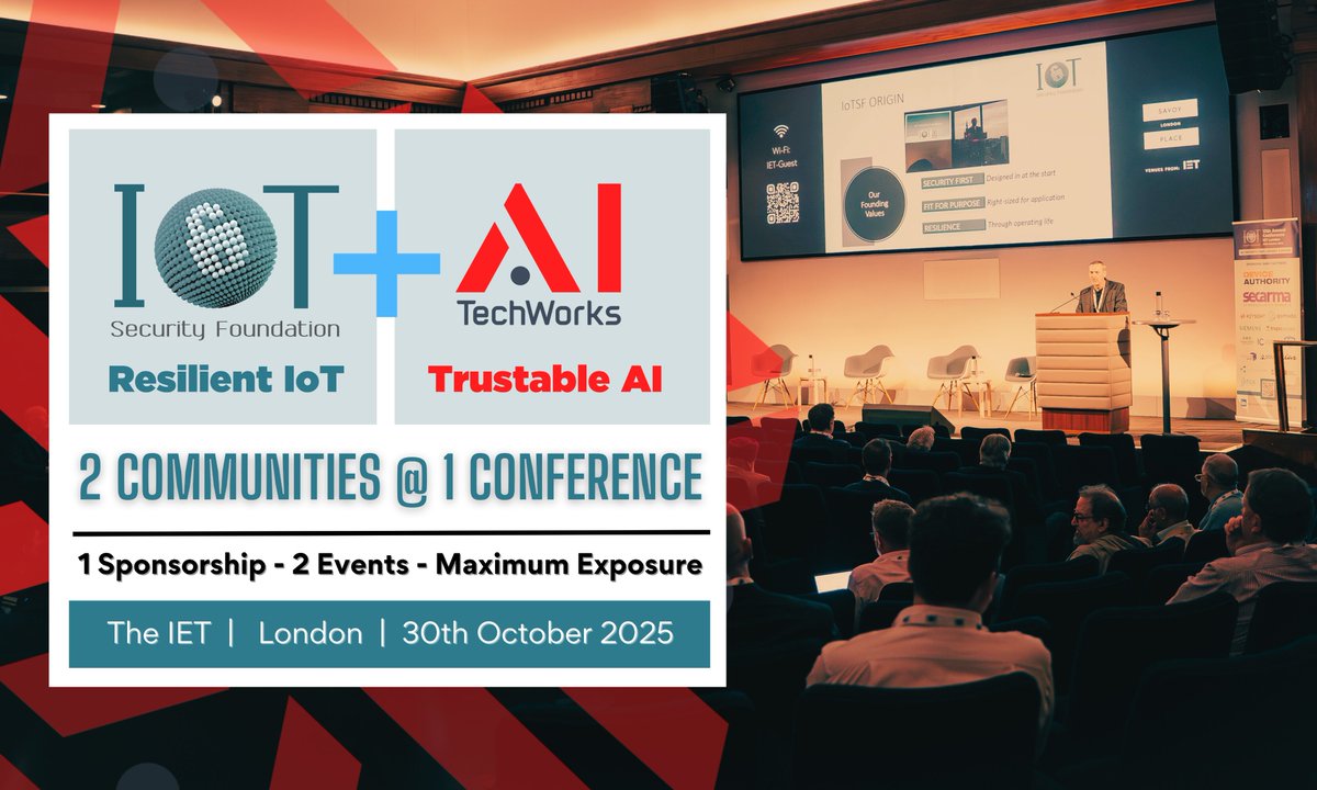 IoT_SF's tweet image. 𝗢𝗡𝗘 𝗧𝗜𝗖𝗞𝗘𝗧, 𝗧𝗪𝗢 𝗘𝗩𝗘𝗡𝗧𝗦, 𝗧𝗛𝗥𝗘𝗘 𝗧𝗥𝗔𝗖𝗞𝗦 - 𝗘𝗫𝗣𝗟𝗢𝗥𝗘 𝗜𝗧 𝗔𝗟𝗟!
Date: 𝗧𝗵𝘂𝗿𝘀𝗱𝗮𝘆 𝟯𝟬𝘁𝗵 𝗢𝗰𝘁𝗼𝗯𝗲𝗿 𝟮𝟬𝟮𝟱 📆
Location: 𝗜𝗘𝗧, 𝗟𝗼𝗻𝗱𝗼𝗻 📌
Themes: 𝗜𝗼𝗧 𝗥𝗲𝘀𝗶𝗹𝗲𝗻𝗰𝗲 𝗮𝗻𝗱 𝗧𝗿𝘂𝘀𝘁𝗮𝗯𝗹𝗲 𝗔𝗜
iotsf-ai.org