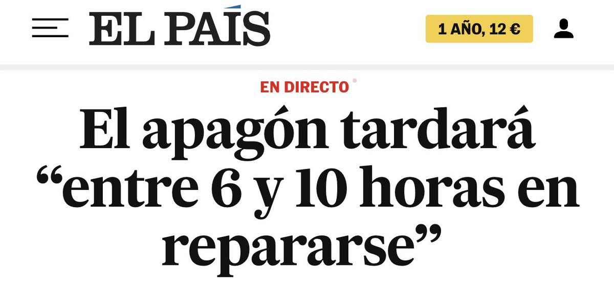 Maxi (@derbasierteste) on Twitter photo Der landesweite #Stromausfall in Spanien wird noch sechs bis zehn Stunden andauern, mindestens, berichtet die spanische Zeitung <a href="/elpais_espana/">EL PAÍS España</a>.
Hat schon jemand Wladimir #Putin oder die #AfD dafür verantwortlich gemacht? 🤡 Der landesweite #Stromausfall in Spanien wird noch sechs bis zehn Stunden andauern, mindestens, berichtet die spanische Zeitung <a href="/elpais_espana/">EL PAÍS España</a>.
Hat schon jemand Wladimir #Putin oder die #AfD dafür verantwortlich gemacht? 🤡