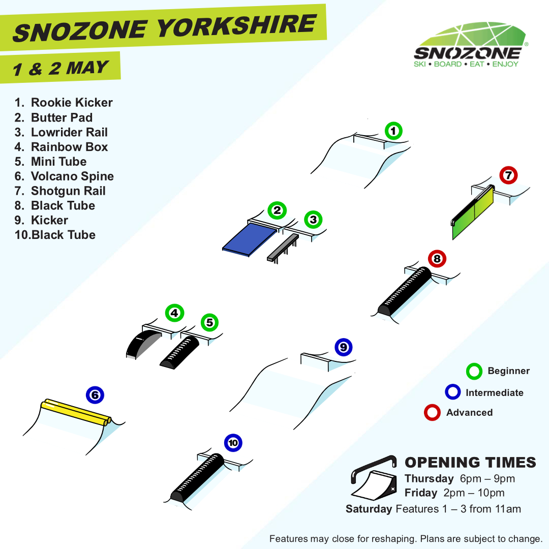 Here is the park plan for this week at Snozone Yorkshire!
Our park team have been busy designing this beauty ahead of our freestyle sessions on Thursday &amp; Friday. 

See you on the slopes
