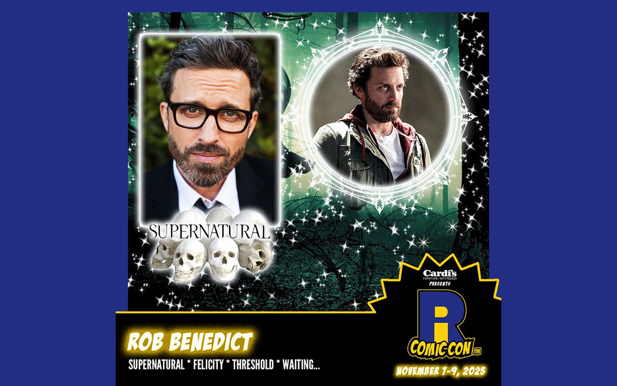 Please welcome <a href="/RobBenedict/">Rob Benedict</a> to #RICC2025 at <a href="/The_AMPPVD/">Amica Mutual Pavilion</a> and <a href="/RIConvention/">Rhode Island Convention Center</a>! Rob is best known for his work on Supernatural as Chuck Shurley, Threshold as Lucas Pegg, Felicity as Richard Coad, and the comedy film Waiting.... as Calvin. Buy tickets now and come back tomorrow for our